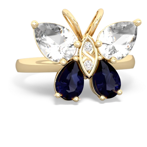 white topaz-sapphire butterfly ring
