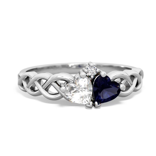 white topaz-sapphire celtic braid ring