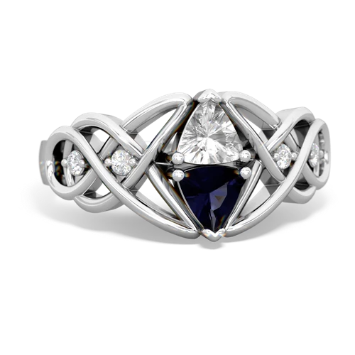 white topaz-sapphire celtic knot ring