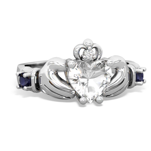 white topaz-sapphire claddagh ring