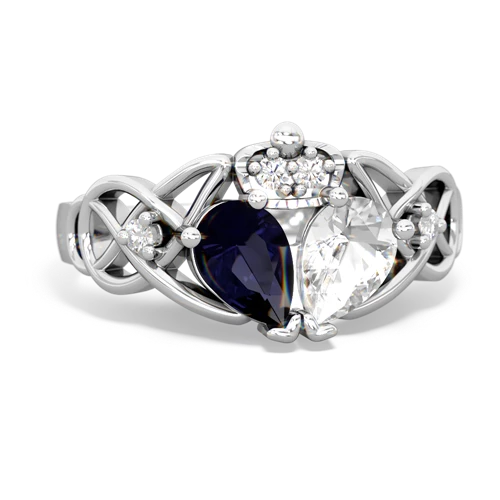 white topaz-sapphire claddagh ring