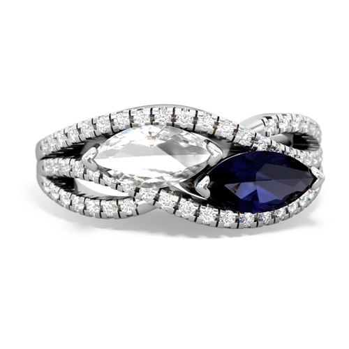 white topaz-sapphire double heart ring