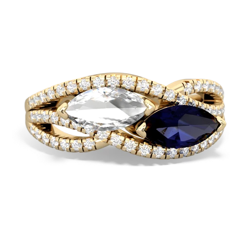 white topaz-sapphire double heart ring
