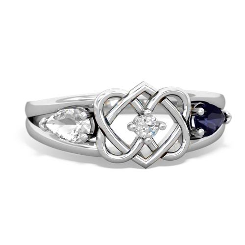 white topaz-sapphire double heart ring