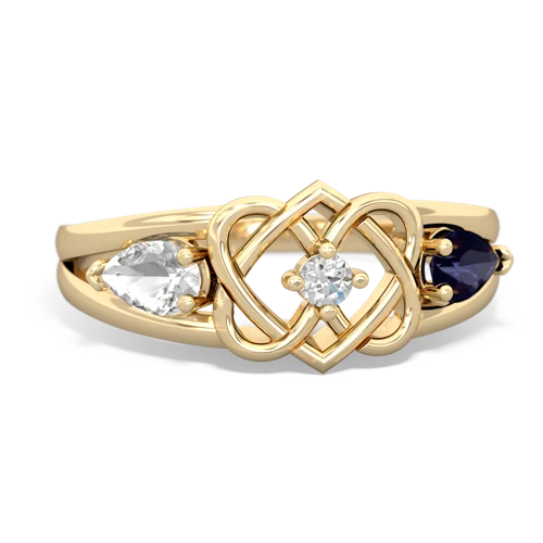 white topaz-sapphire double heart ring