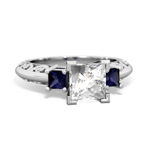 White Topaz Genuine White Topaz with Genuine Sapphire and Lab Created Emerald Art Deco ring Ring