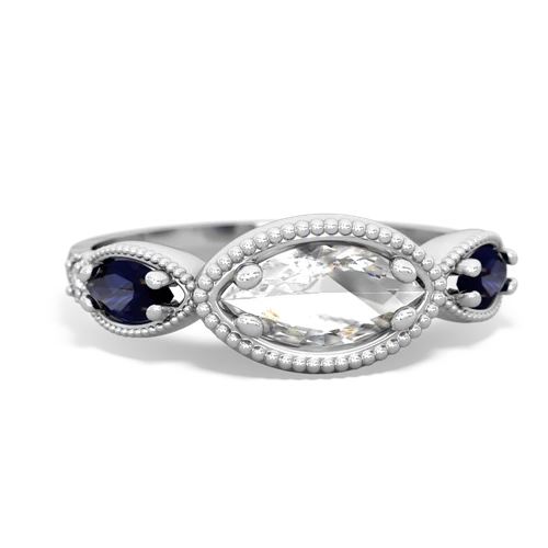 white topaz-sapphire milgrain marquise ring