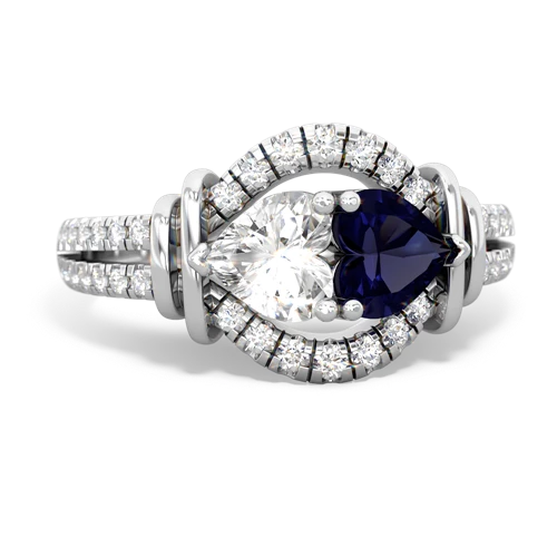 white topaz-sapphire pave keepsake ring