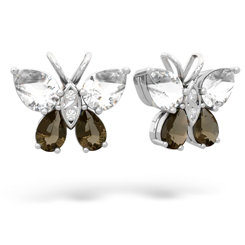 white topaz-smoky quartz butterfly earrings