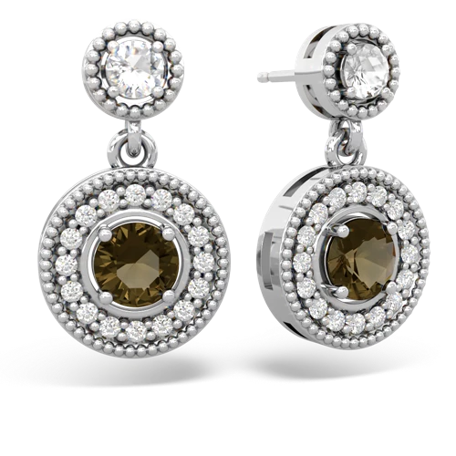 white topaz-smoky quartz halo earrings