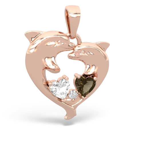 White Topaz Genuine White Topaz with Genuine Smoky Quartz Dolphin Heart pendant Pendant