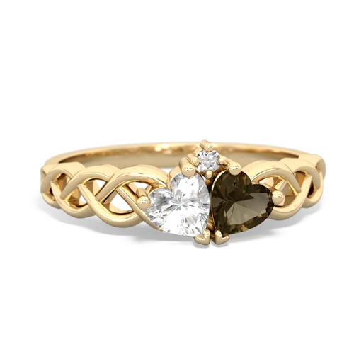 white topaz-smoky quartz celtic braid ring