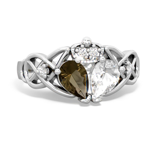 white topaz-smoky quartz claddagh ring