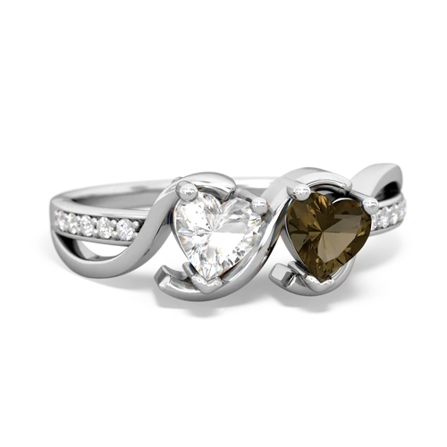white topaz-smoky quartz double heart ring