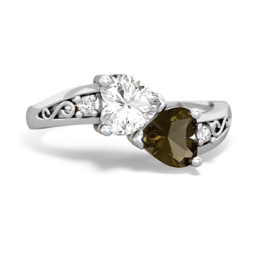 white topaz-smoky quartz filligree ring