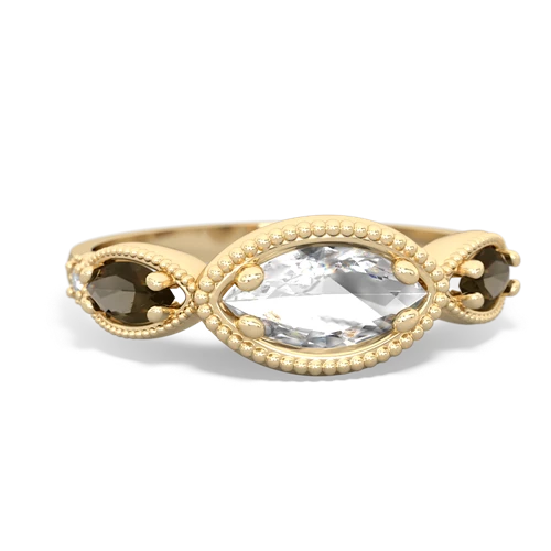 White Topaz Genuine White Topaz with Genuine Smoky Quartz and Lab Created Ruby Antique Style Keepsake ring Ring
