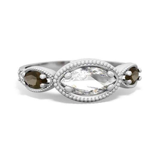 white topaz-smoky quartz milgrain marquise ring