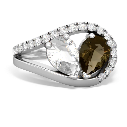 white topaz-smoky quartz pave heart ring