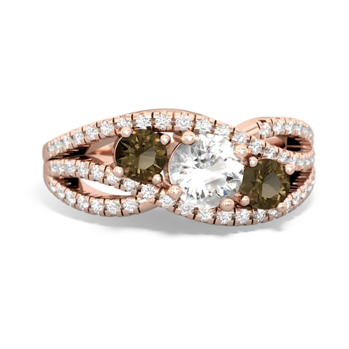 white topaz-smoky quartz three stone pave ring