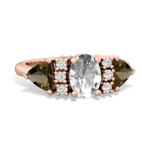 White Topaz Genuine White Topaz with Genuine Smoky Quartz and Lab Created Ruby Antique Style Three Stone ring Ring