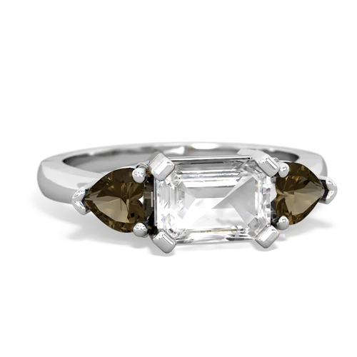White Topaz Genuine White Topaz with Genuine Smoky Quartz and Genuine Opal Three Stone ring Ring