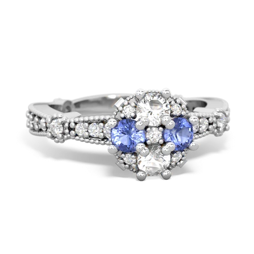 white topaz-tanzanite art deco engagement ring