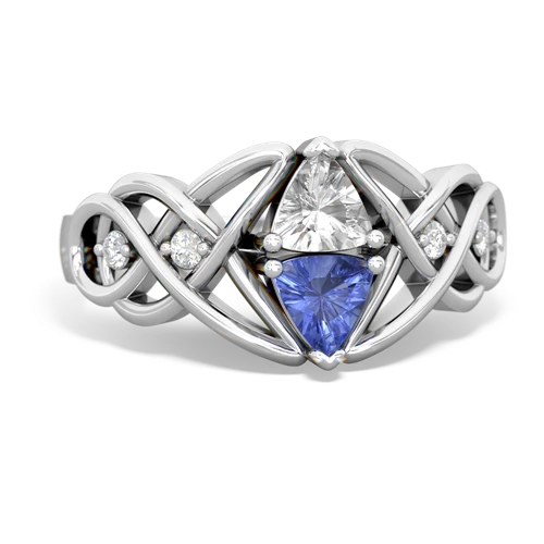 white topaz-tanzanite celtic knot ring