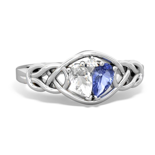 white topaz-tanzanite celtic knot ring