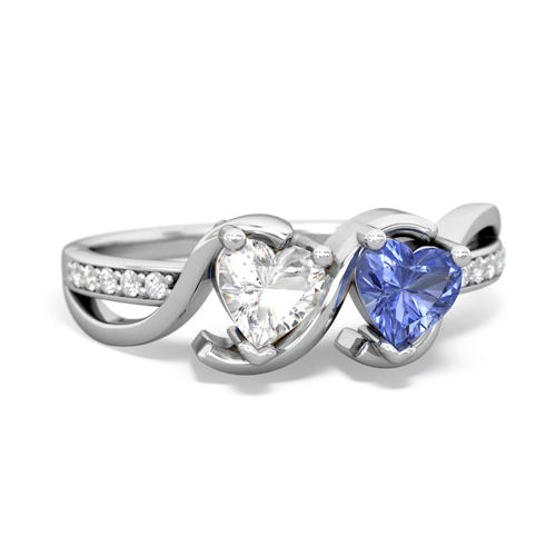 white topaz-tanzanite double heart ring