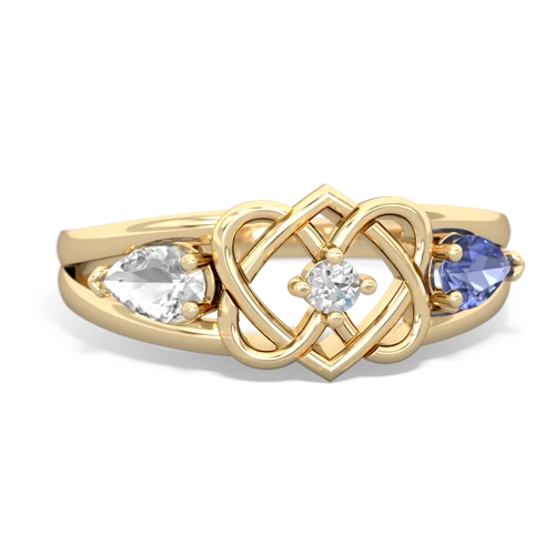 white topaz-tanzanite double heart ring