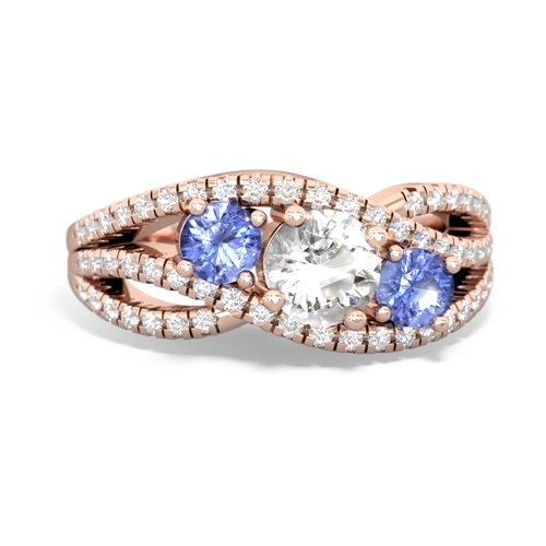 white topaz-tanzanite three stone pave ring