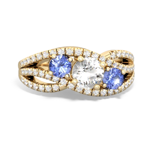 white topaz-tanzanite three stone pave ring