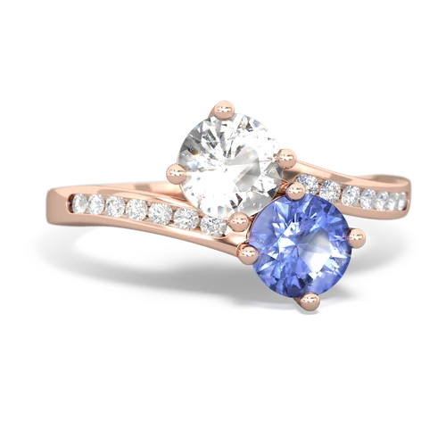 white topaz-tanzanite two stone channel ring