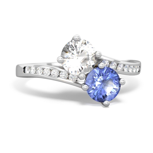 white topaz-tanzanite two stone channel ring