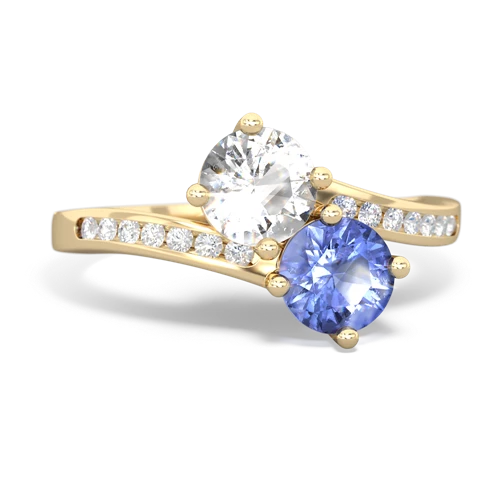 white topaz-tanzanite two stone channel ring