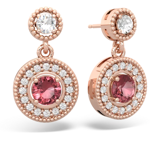 White Topaz Genuine White Topaz with Genuine Pink Tourmaline Halo Dangle earrings Earrings