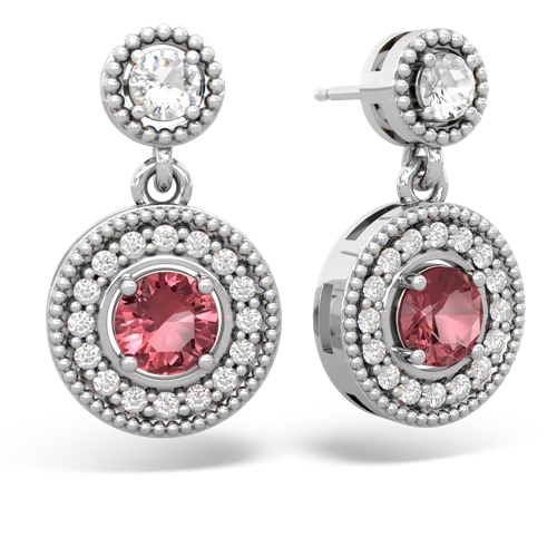 white topaz-tourmaline halo earrings