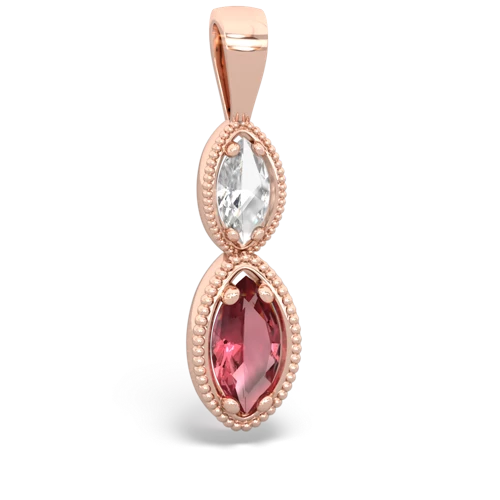 White Topaz Genuine White Topaz with Genuine Pink Tourmaline Antique-style Halo pendant Pendant