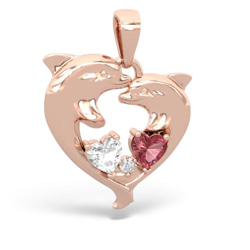 White Topaz Genuine White Topaz with Genuine Pink Tourmaline Dolphin Heart pendant Pendant