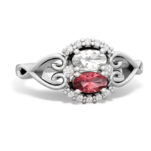 White Topaz Genuine White Topaz with Genuine Pink Tourmaline Love Nest ring Ring