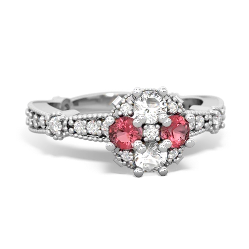 White Topaz Genuine White Topaz with Genuine Pink Tourmaline Milgrain Antique Style ring Ring