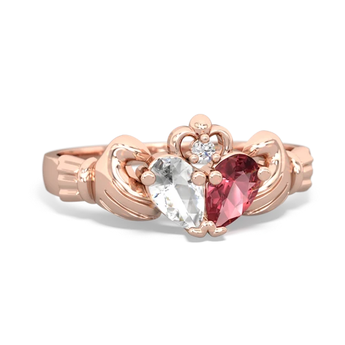 White Topaz Genuine White Topaz with Genuine Pink Tourmaline Claddagh ring Ring