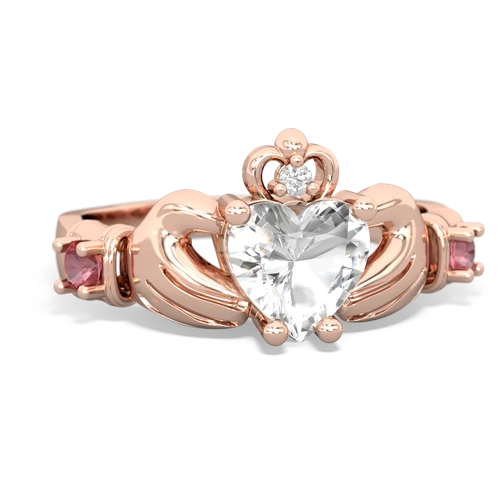 White Topaz Genuine White Topaz with Genuine Pink Tourmaline and Lab Created Ruby Claddagh ring Ring