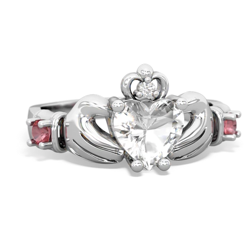 White Topaz Genuine White Topaz with Genuine Pink Tourmaline and  Claddagh ring Ring