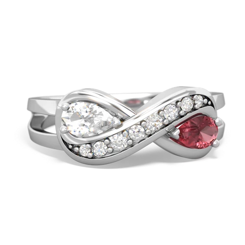 White Topaz Genuine White Topaz with Genuine Pink Tourmaline Diamond Infinity ring Ring
