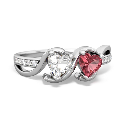 white topaz-tourmaline double heart ring