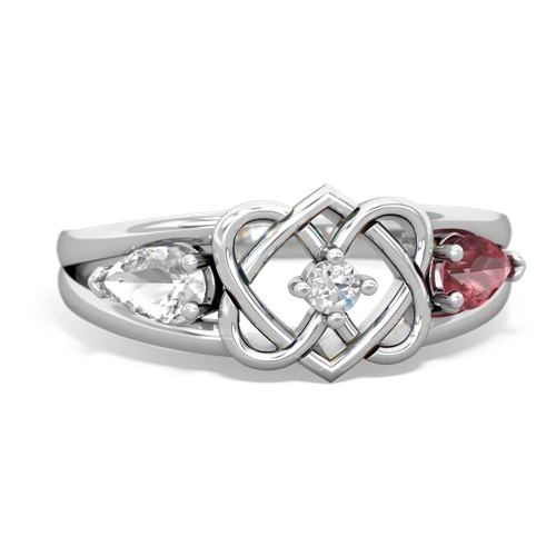 White Topaz Genuine White Topaz with Genuine Pink Tourmaline Hearts Intertwined ring Ring