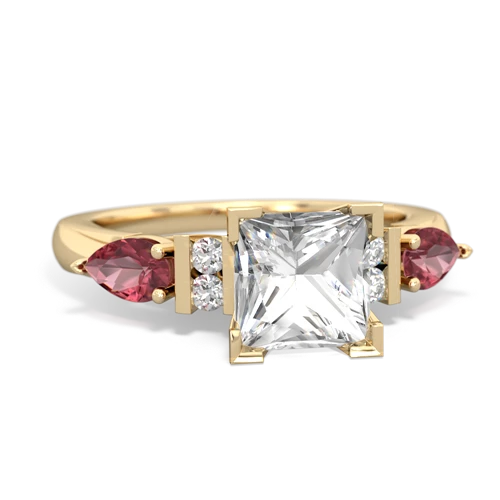 White Topaz Genuine White Topaz with Genuine Pink Tourmaline and Lab Created Ruby Engagement ring Ring