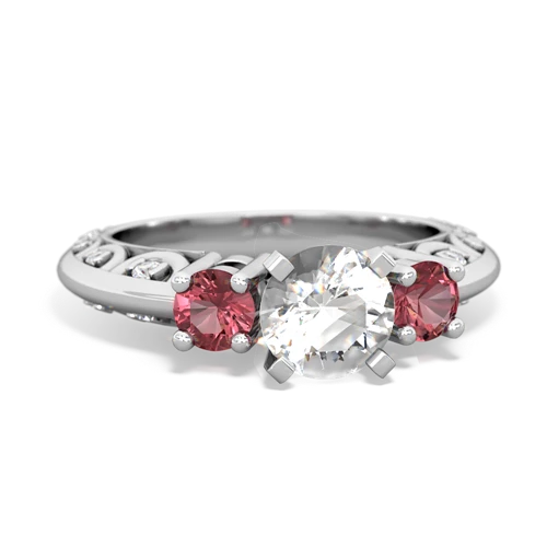 White Topaz Genuine White Topaz with Genuine Pink Tourmaline Art Deco ring Ring