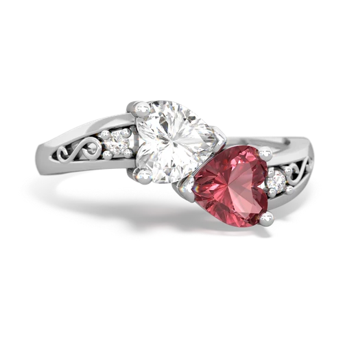 White Topaz Genuine White Topaz with Genuine Pink Tourmaline Snuggling Hearts ring Ring